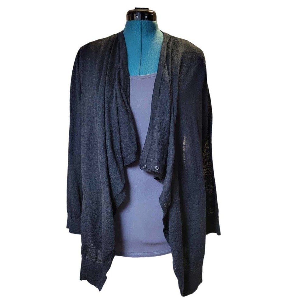 Daily Thread Womens 1X Black Convertible Drape Open‎ Front Cardigan Sweater